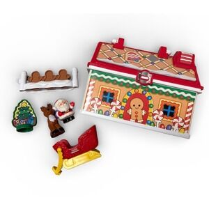 Fisher Price Little People On The Go Christmas Gingerbread House Santa Sleigh